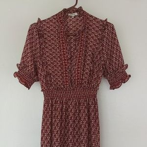 Max Studio Red Ruffle Collar Print Tiered Maxi Dress